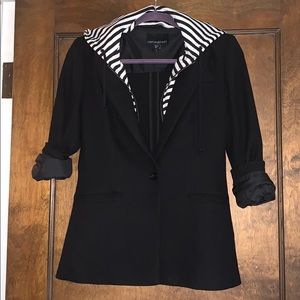 Black blazer with detachable stripped hoodie